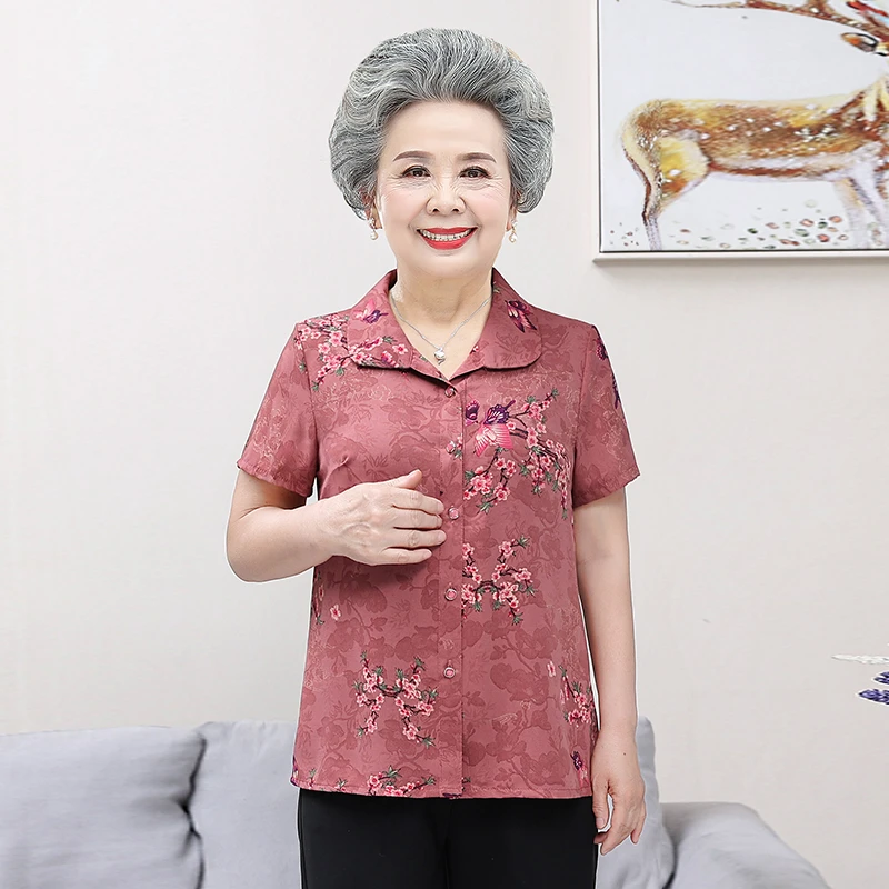 奶奶夏装套装女中老年人春装两件套老太太衬衫裤子妈妈装