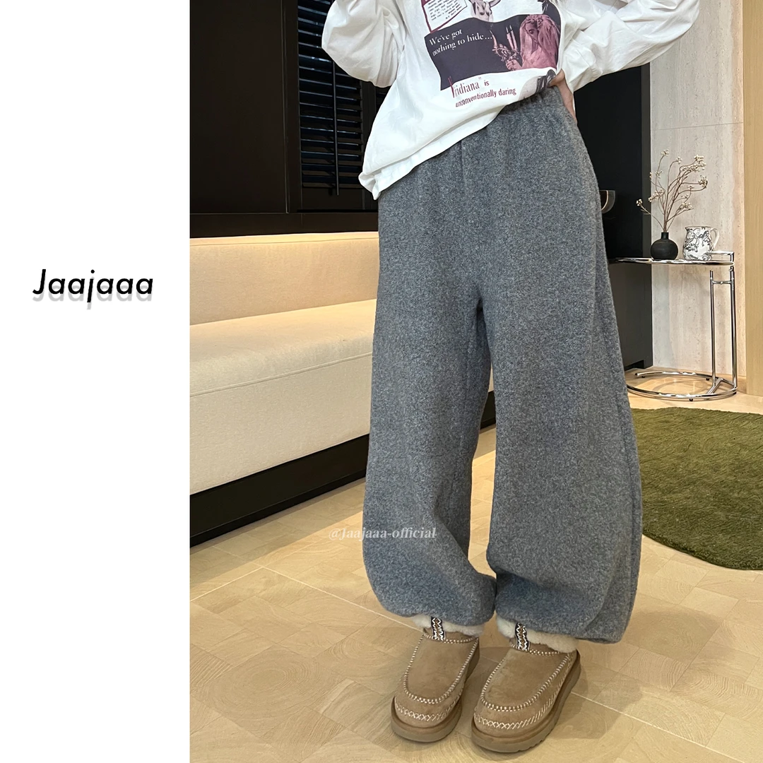 Jaajaaa雪落长安 冬季百搭松紧腰通勤运动长裤保暖休闲裤厚款/AHX