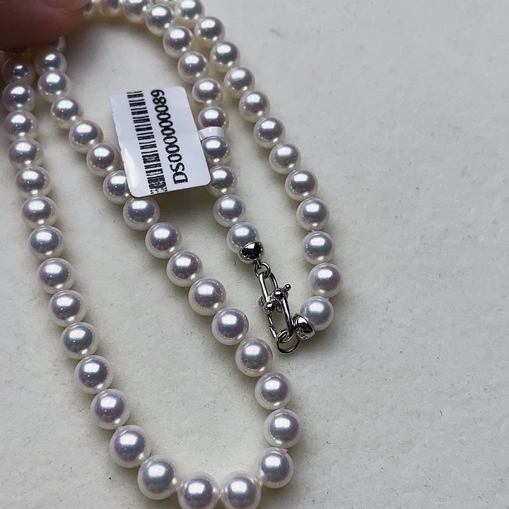 淡水珍珠银S925镶嵌颈饰卡7➕高品极强光白炫天女粉毕业级