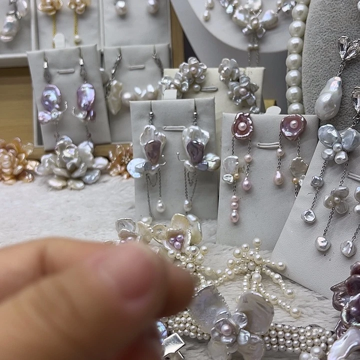 耳饰银S925镶嵌淡水珍珠