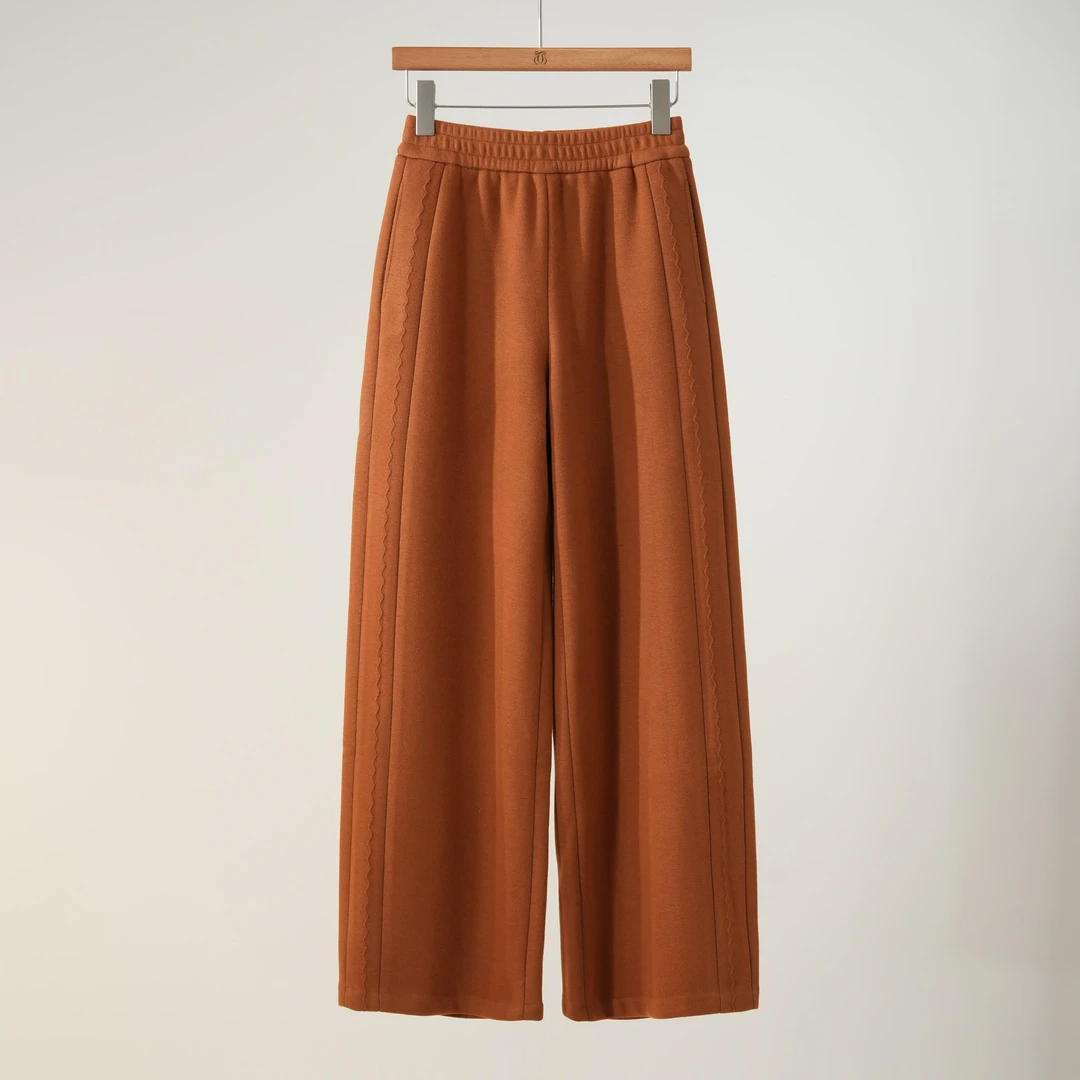 西子/【板栗南瓜】桑蚕丝羊绒加绒松紧高腰显瘦直筒裤/KZYF0529