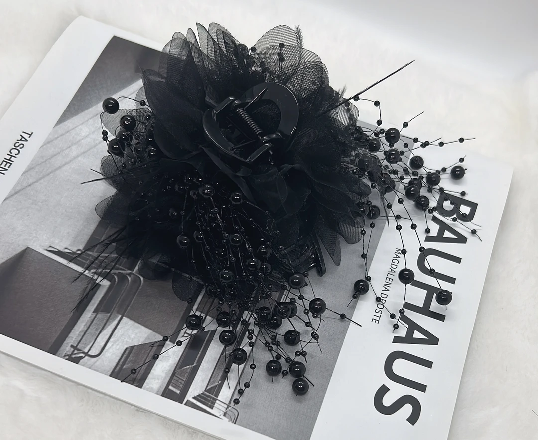 气质百搭花朵人鱼姬珠珠流苏温柔抓夹女后脑勺盘发水母鲨鱼夹L217