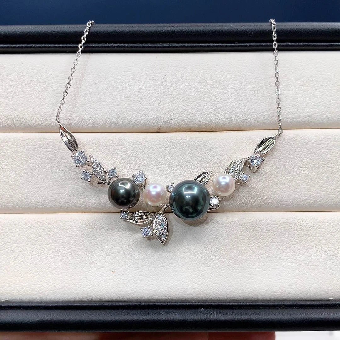 银S925镶嵌颈饰海水珍珠大溪地akoya多珠项链