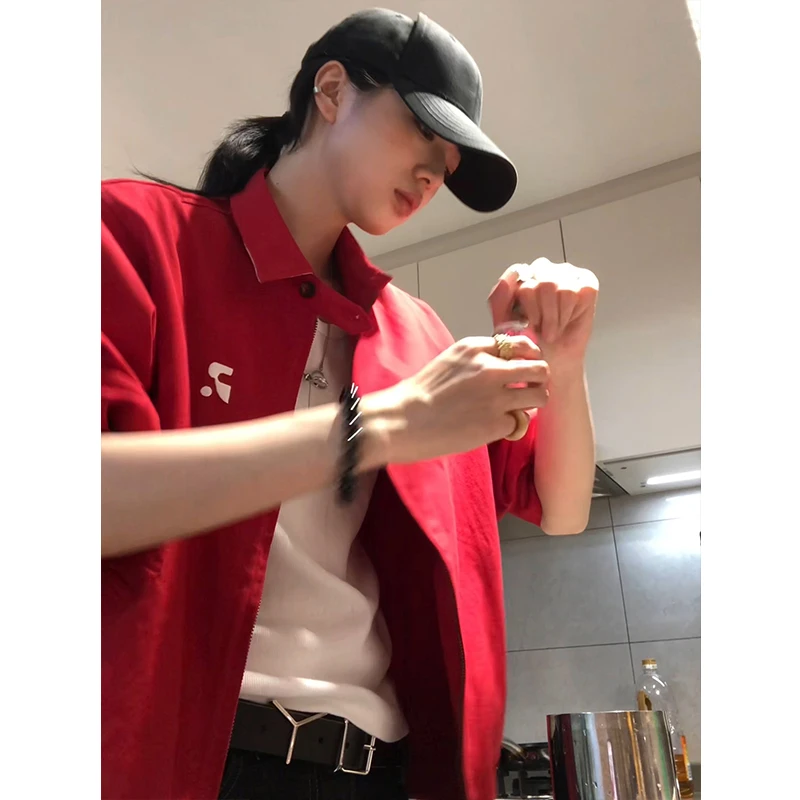 红色cleanfit哈灵顿夹克男秋季高级感立领棒球服美式复古短款外套