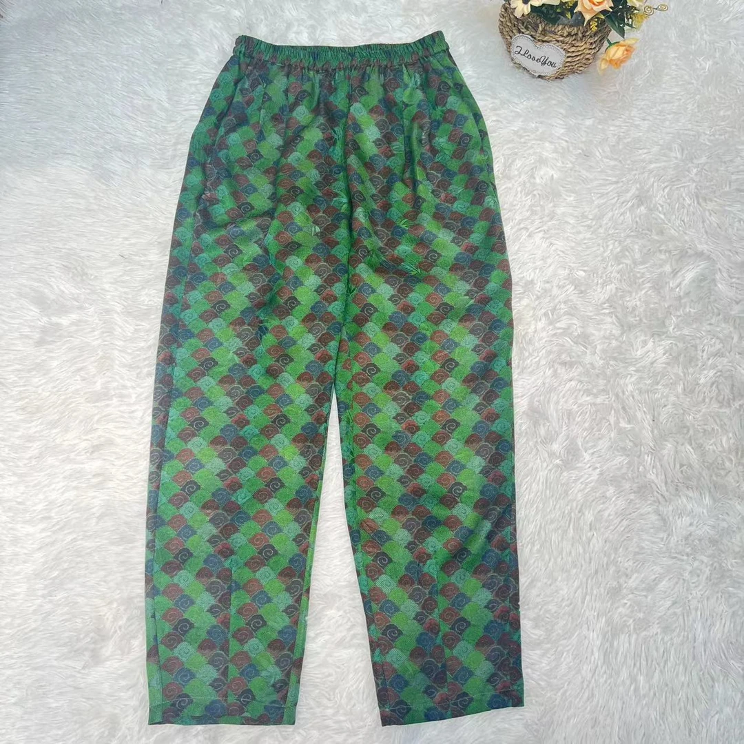 【 翡翠云海~九分裤】新中式100%桑蚕丝香云纱花萝松紧腰萝卜裤女