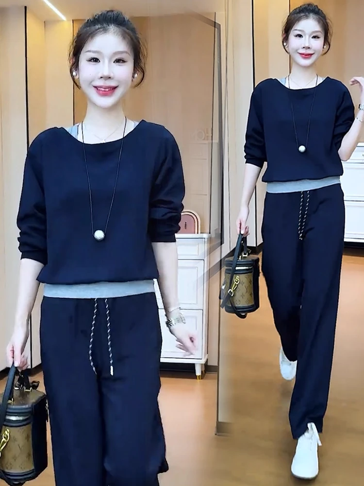 【有间】休闲运动套装女2025秋季新款洋气显瘦拼接假两件卫衣两件套