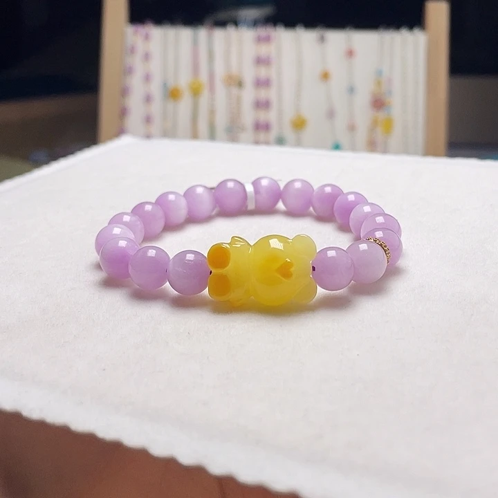 蜜蜡18K金镶嵌裸石蜜蜡小熊手串