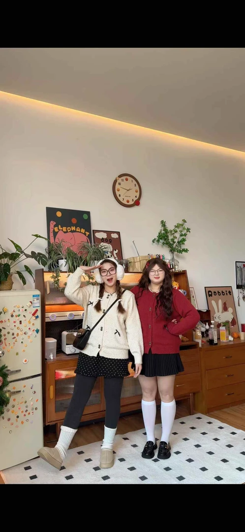 大码高级感蝴蝶结针织开衫冬季微胖mm宽松遮肉显瘦毛衣外套#1005