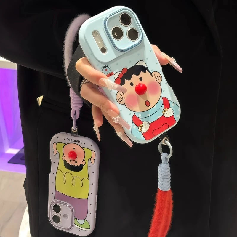 胖虎红鼻子挂绳适用苹果16/17手机壳iPhone15小米14vivoppo华为潮