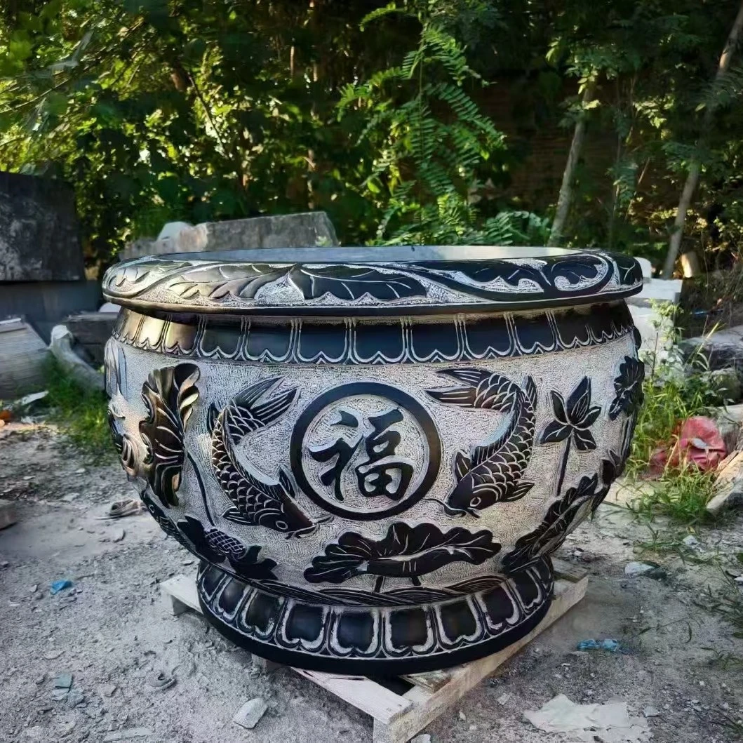别墅庭院青石鱼缸定制门海聚宝盆石缸用于养鱼荷花