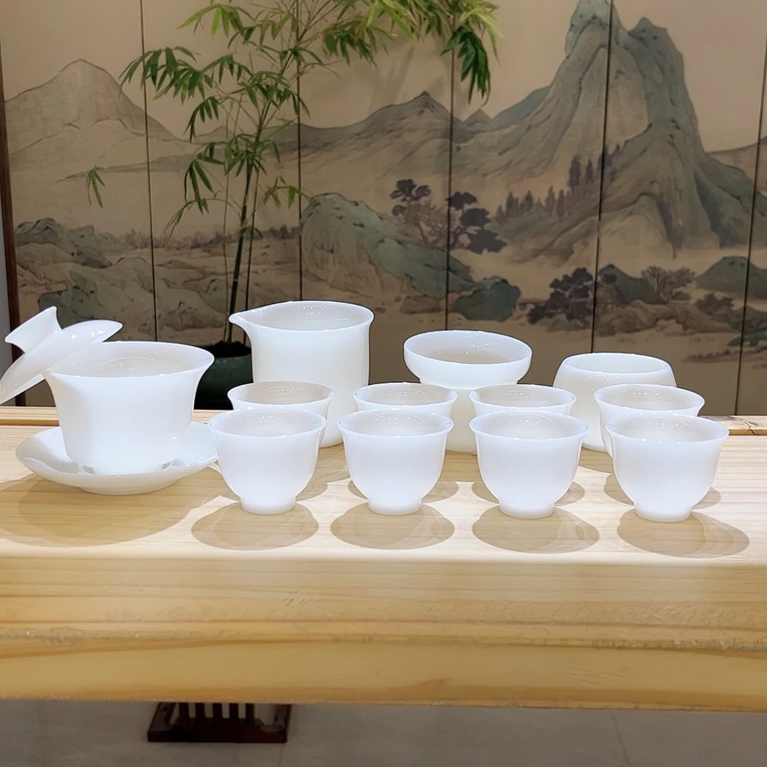 【都彩】高档冰种璞玉白瓷13头