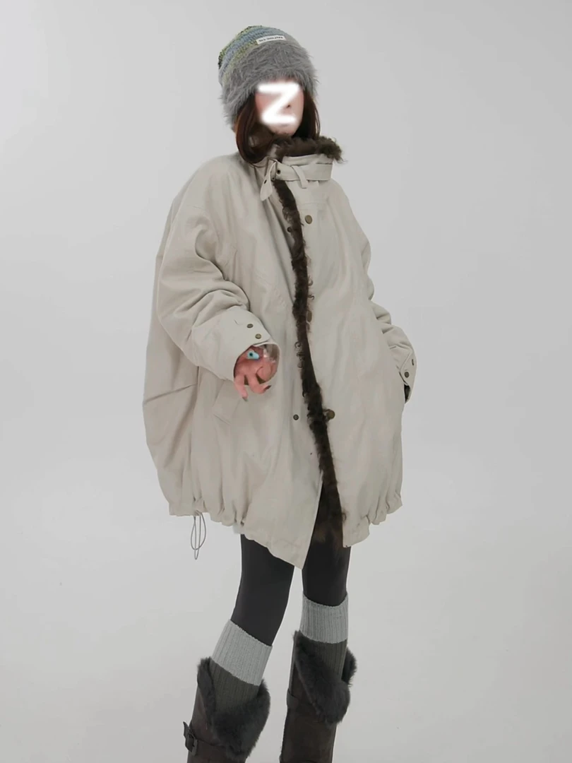 高品质2025新款冬季大毛领派克服短款小个子工装夹克棉服棉衣外套