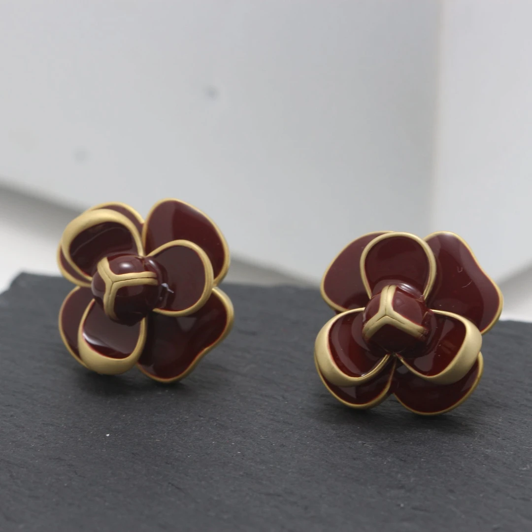 铜合金珐琅耳饰 581 法式原创手工安哥拉红色