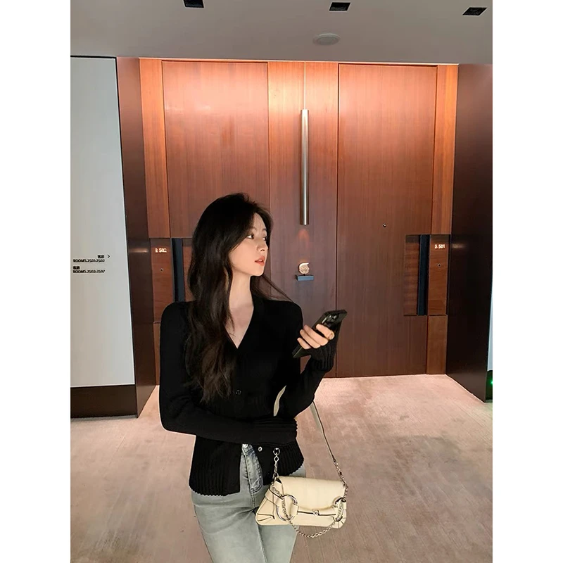 【黑色】开衫外套3614超柔软高品质V领针织毛衣