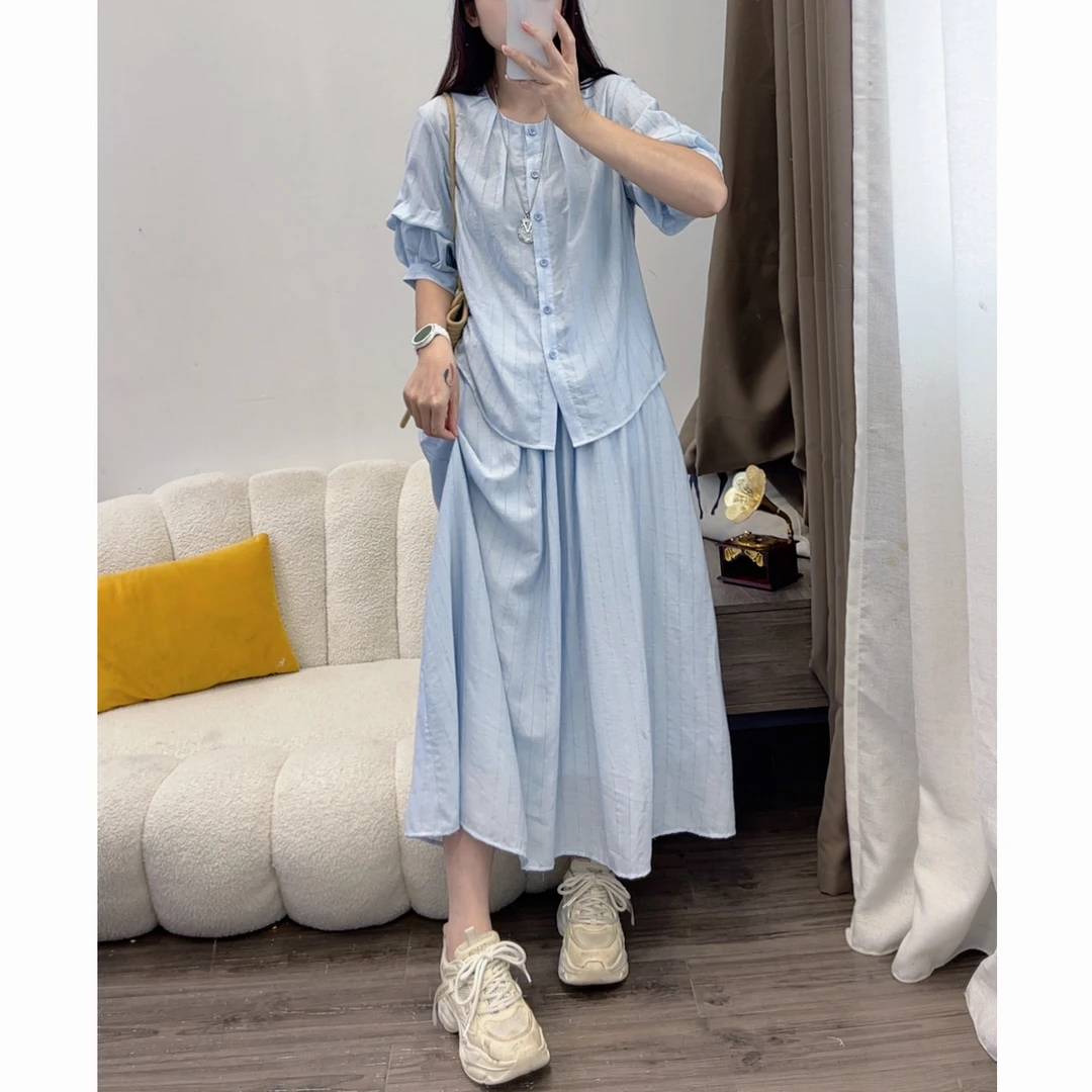 2025夏季新款女显瘦上衣+大摆裙半身裙套装两件套DYY2924