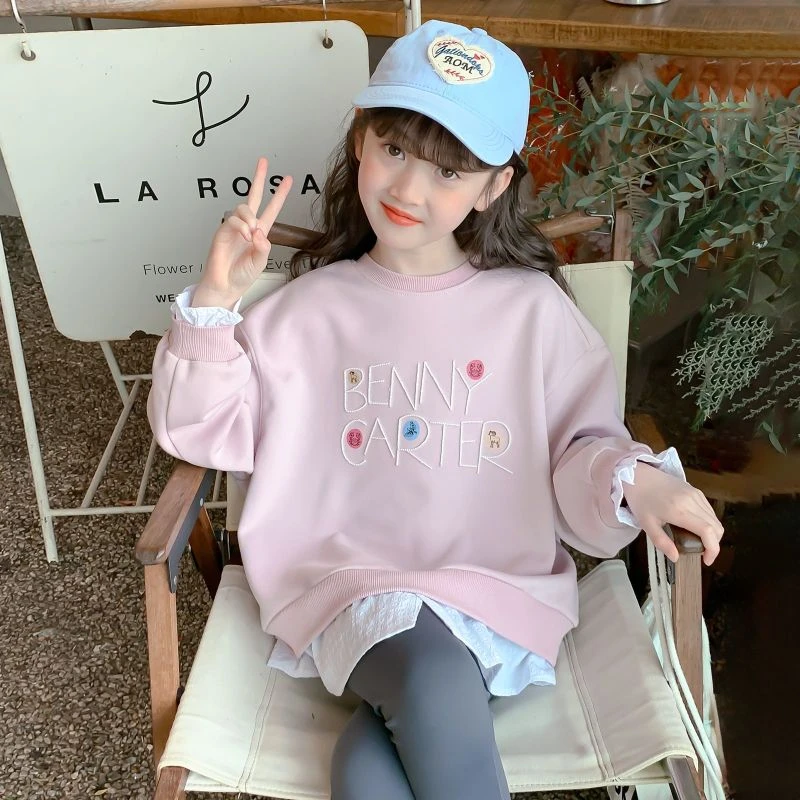 女童卫衣春秋款2025新款洋气小女孩休闲秋季圆领上衣儿童薄款秋装