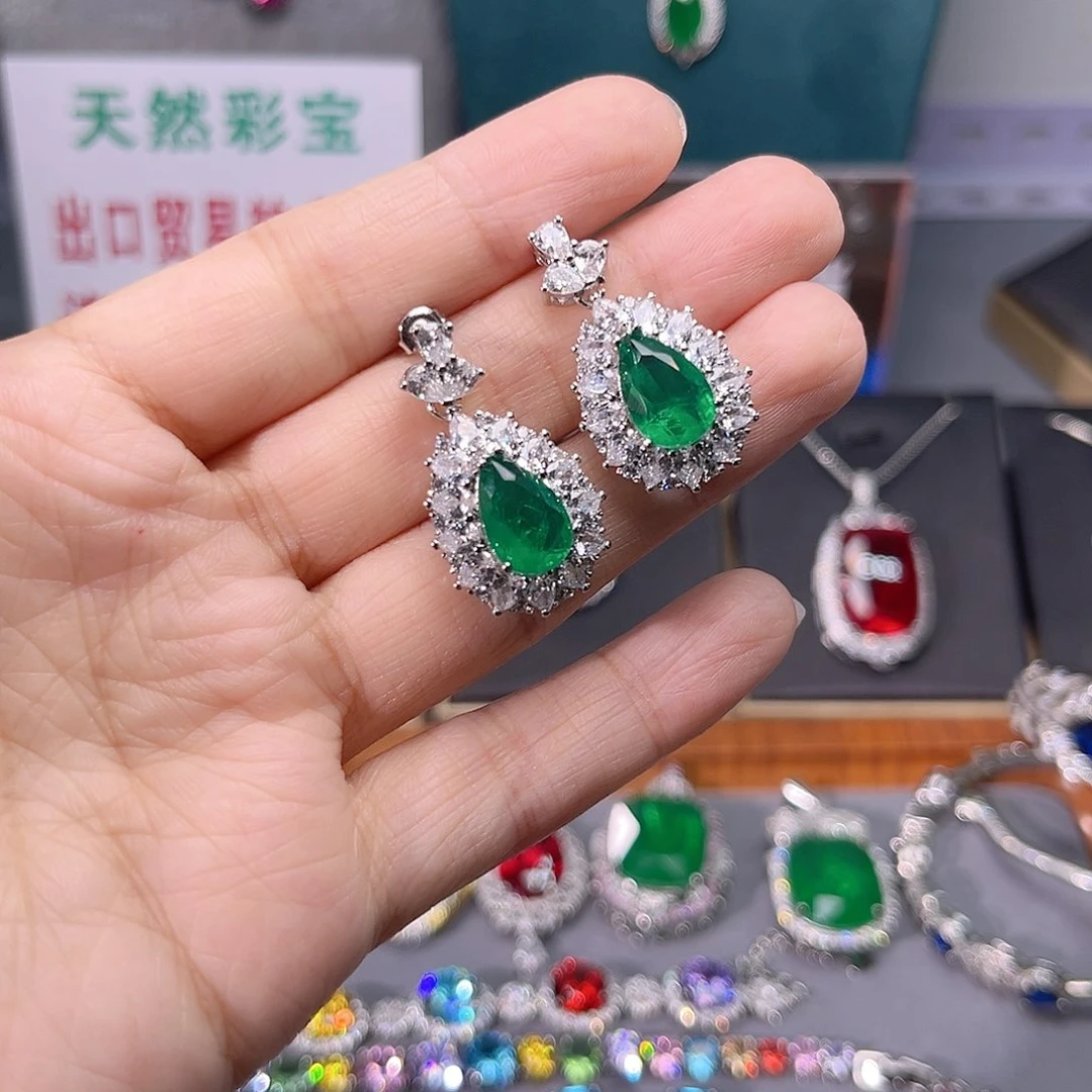 耳饰银S925镶嵌祖母绿12