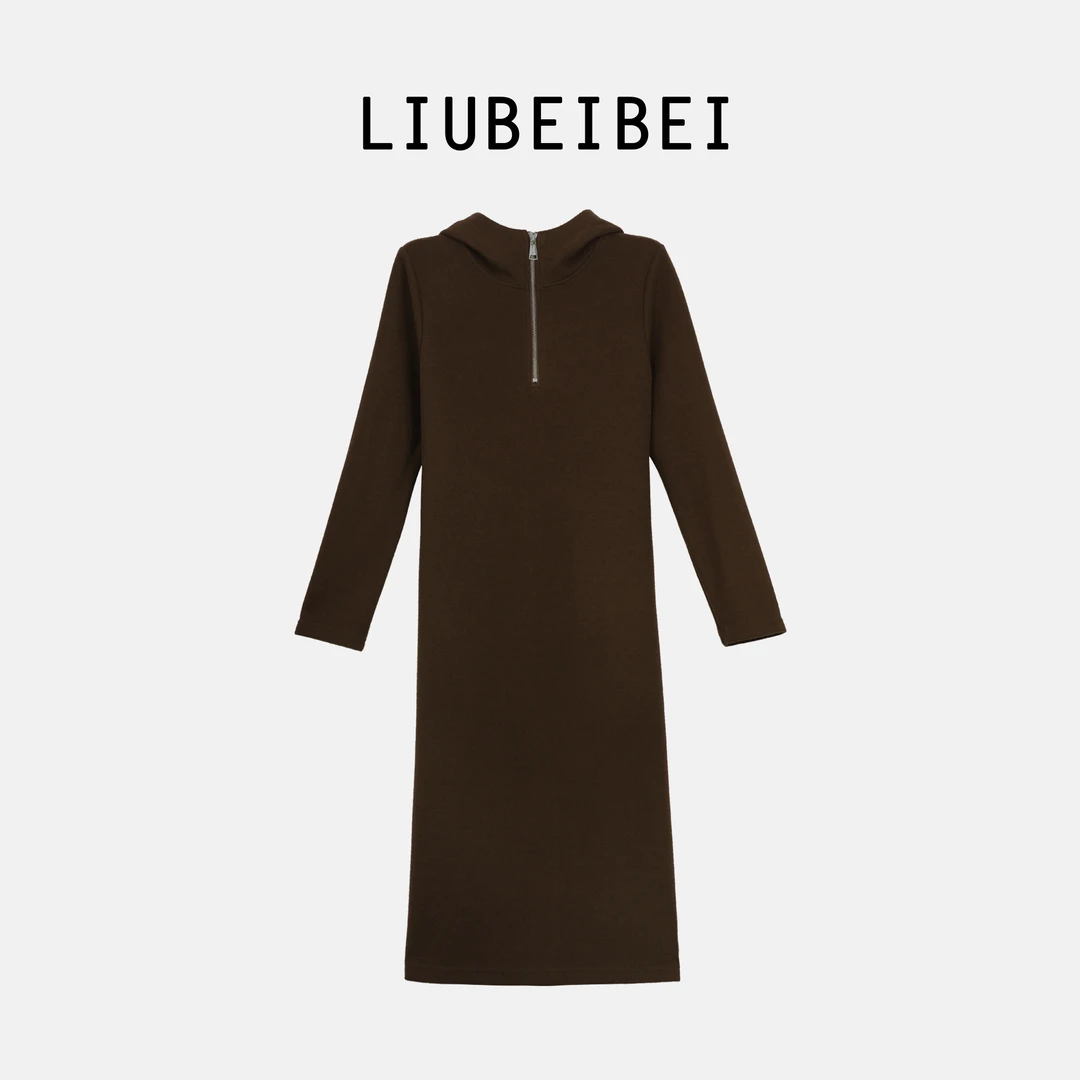 LIUBEIBEI气质休闲拉链连帽连衣裙