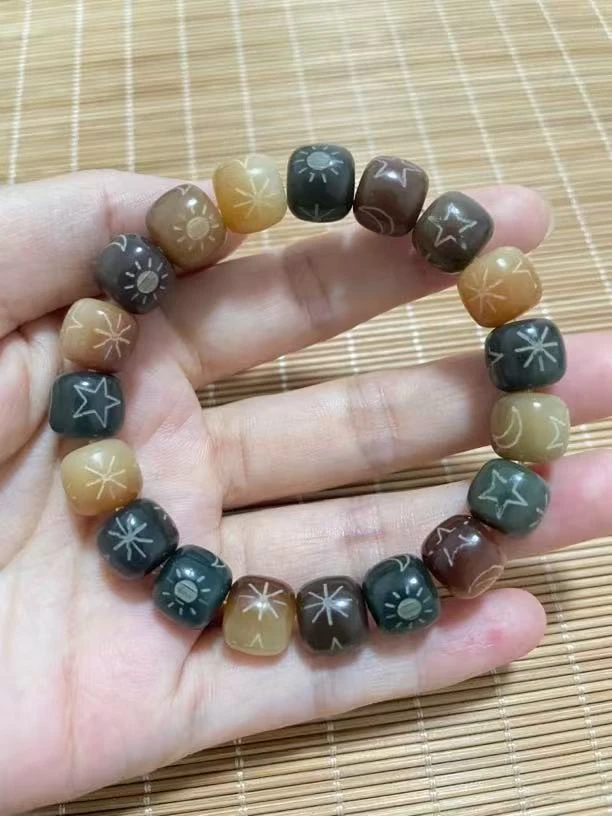 菩提手串雕刻日月星辰菩提根桶珠多宝文玩手串盘玩女款