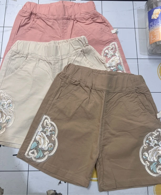 女童夏季外穿中国风刺绣透气薄款短裤