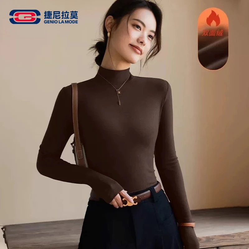 【敖瑞鹏代言】捷尼拉莫绒德打底衫女2025新款冬半高领加厚长袖上衣