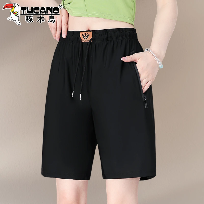 啄木鸟冰丝五分裤女夏薄款外穿2025新款休闲运动短裤女士速干裤子