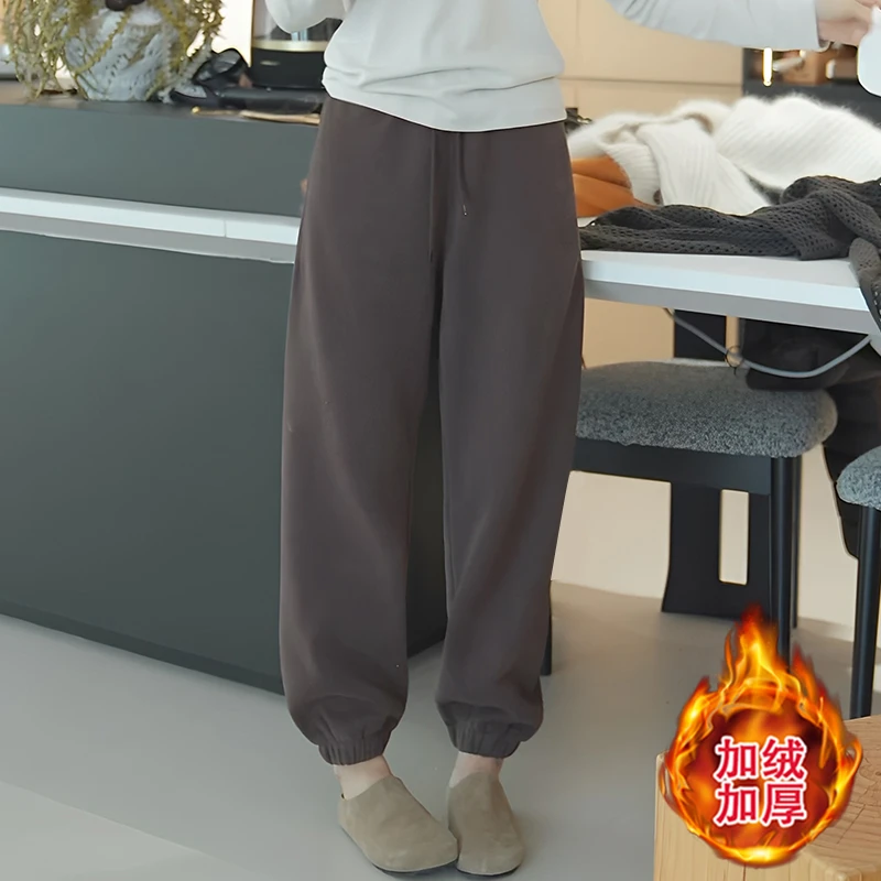 纯色卫裤女冬季宽松束脚防风运动裤高腰美拉德小个子哈伦裤加绒