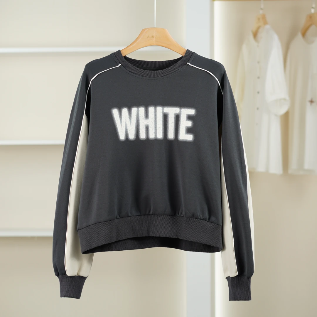 麦迪尚品【夕Y】50909198 春秋时尚拼色套头圆领卫衣品牌女装