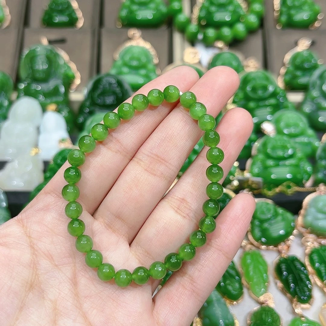 和田玉（碧玉）手串未镶嵌6m冰猫单圈