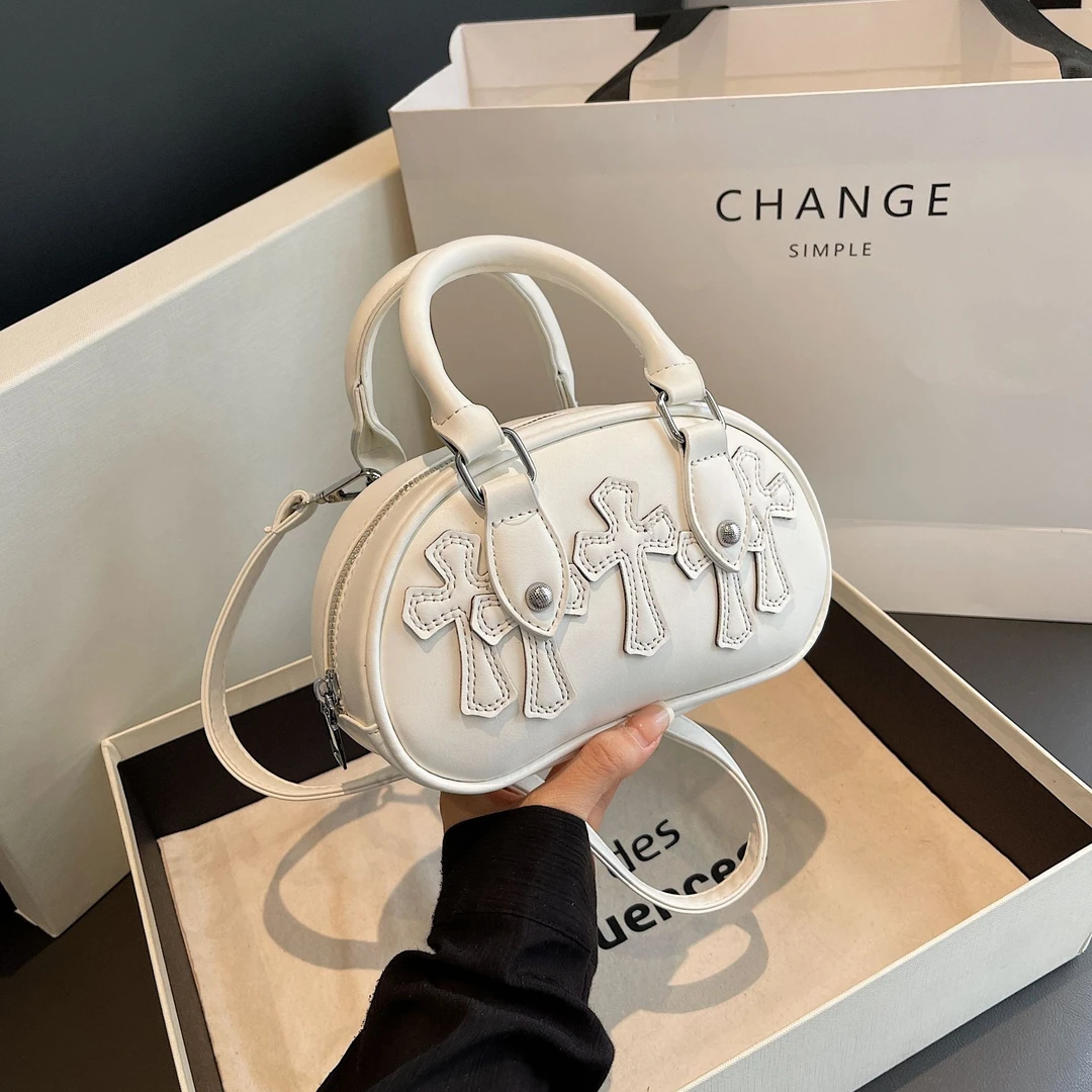 【好物分享】撞色简约小圆包拼接ins单肩斜挎包十字架百搭手提包