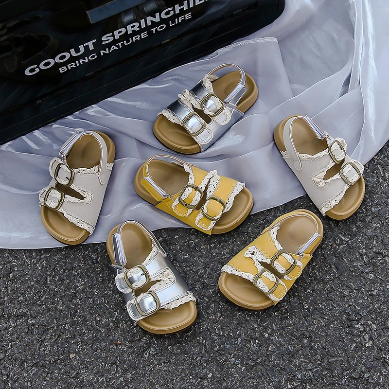 【雪松情书】韩版女童花边露趾沙滩公主鞋夏季百搭时尚防滑宝宝凉鞋