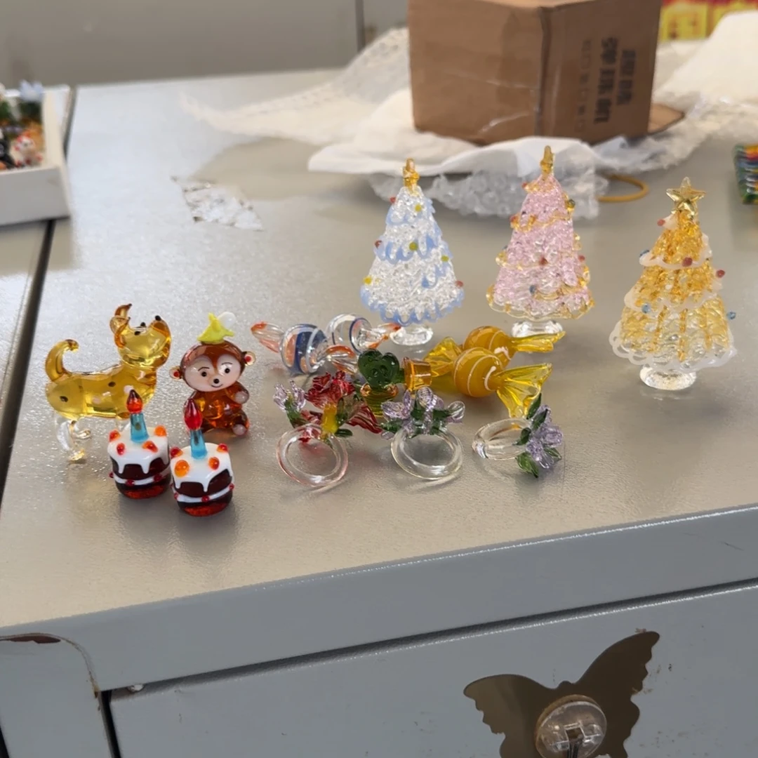 长***嬴手工艺品琉璃圣诞树戒指小摆件