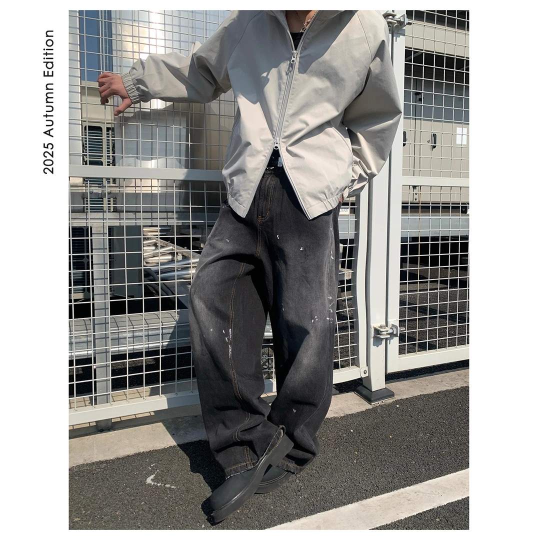 阿d服饰 春夏 重磅水洗 泼墨做旧 复古轻奢 男士百搭直筒牛仔裤