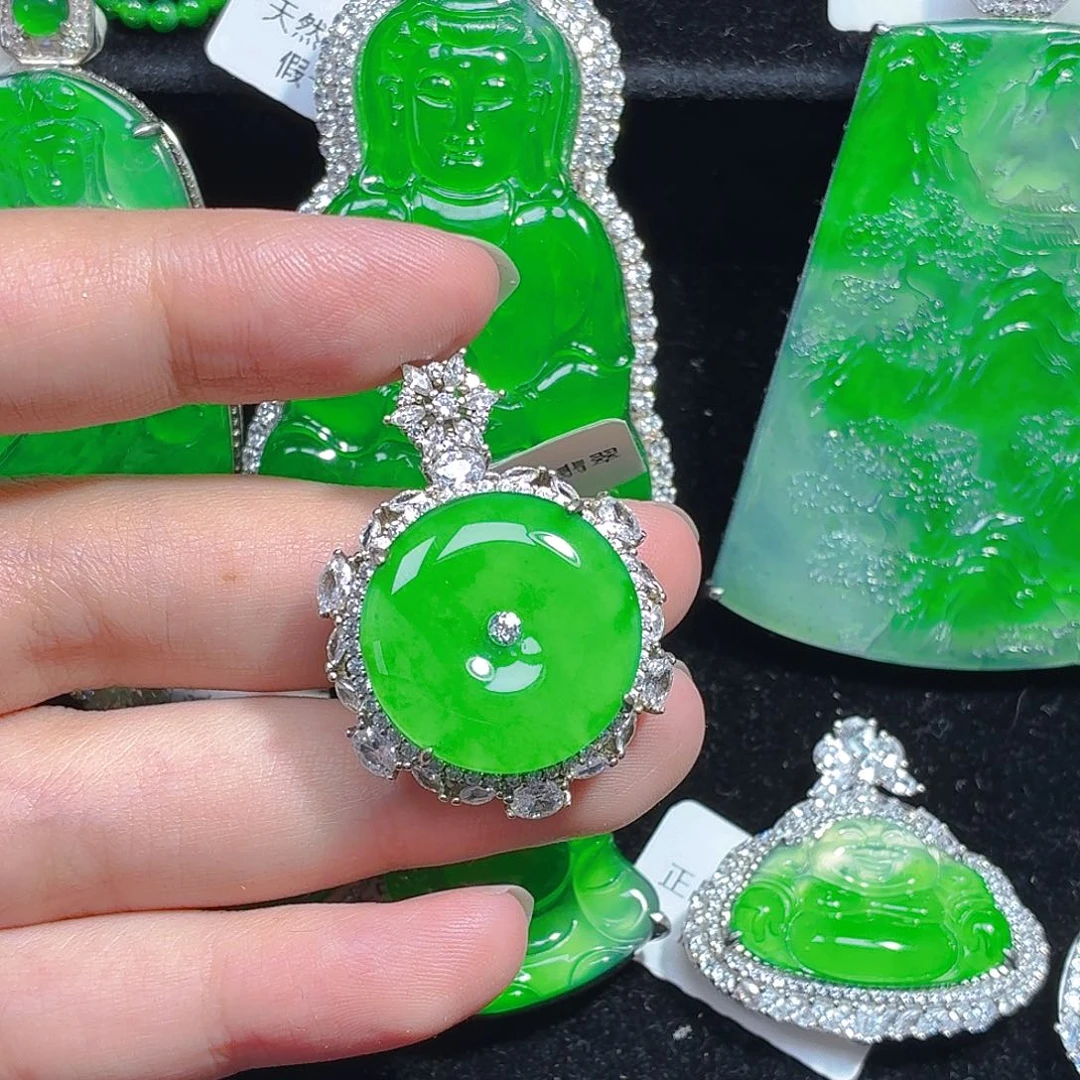 翡翠银S925镶嵌颈饰天然A货翡翠