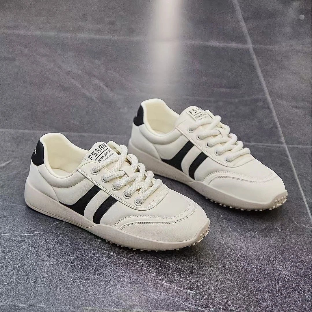 真皮德训小白鞋女2025秋季新款厚底轻便休闲运动鞋百搭超软面包鞋