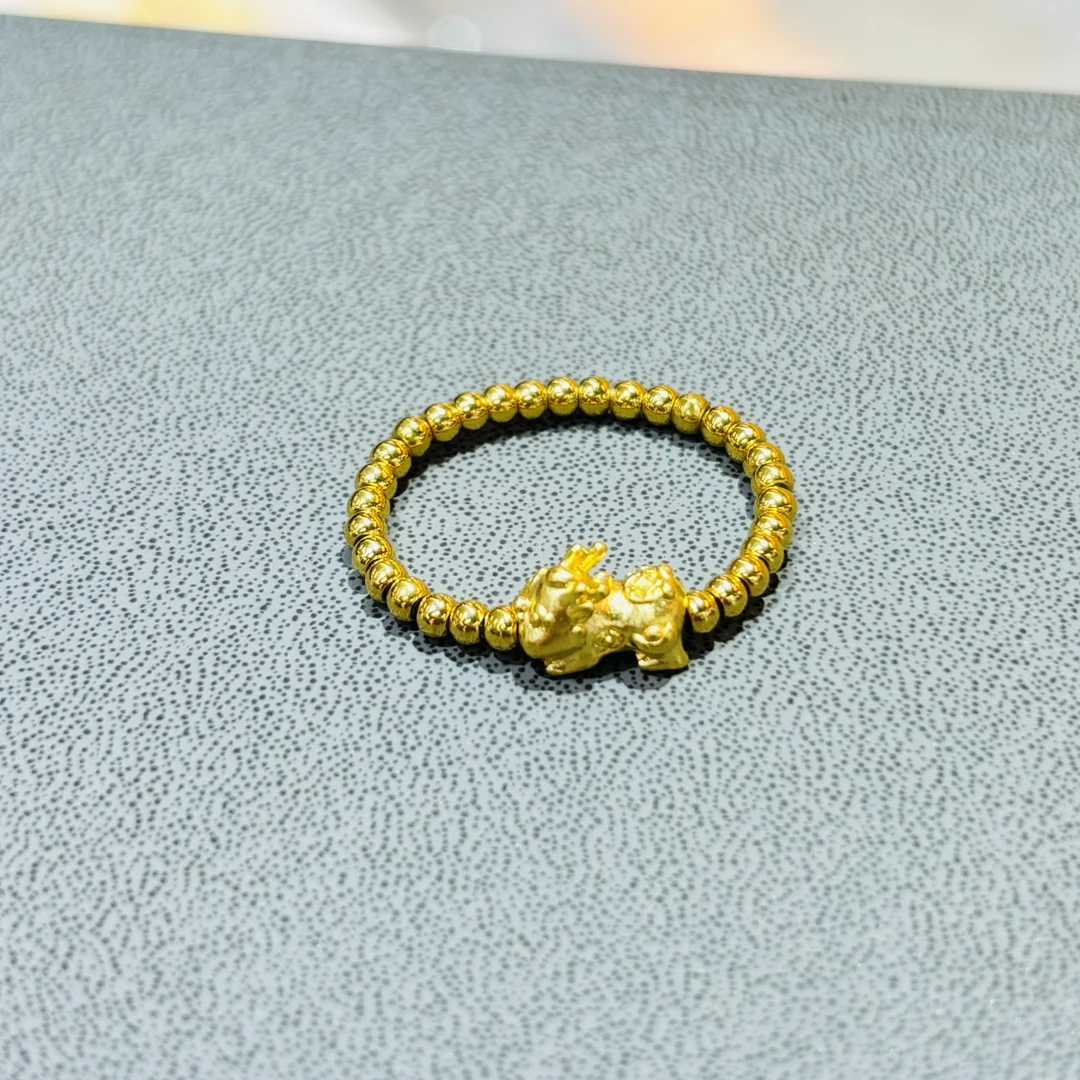 【欢哥专属】足金999貔貅麒麟小金珠弹力戒指（金珠共30粒）