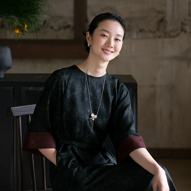 牧衣游原创 莨印染连衣裙新款显瘦高级复古禅意宽松气质长裙 菡萏