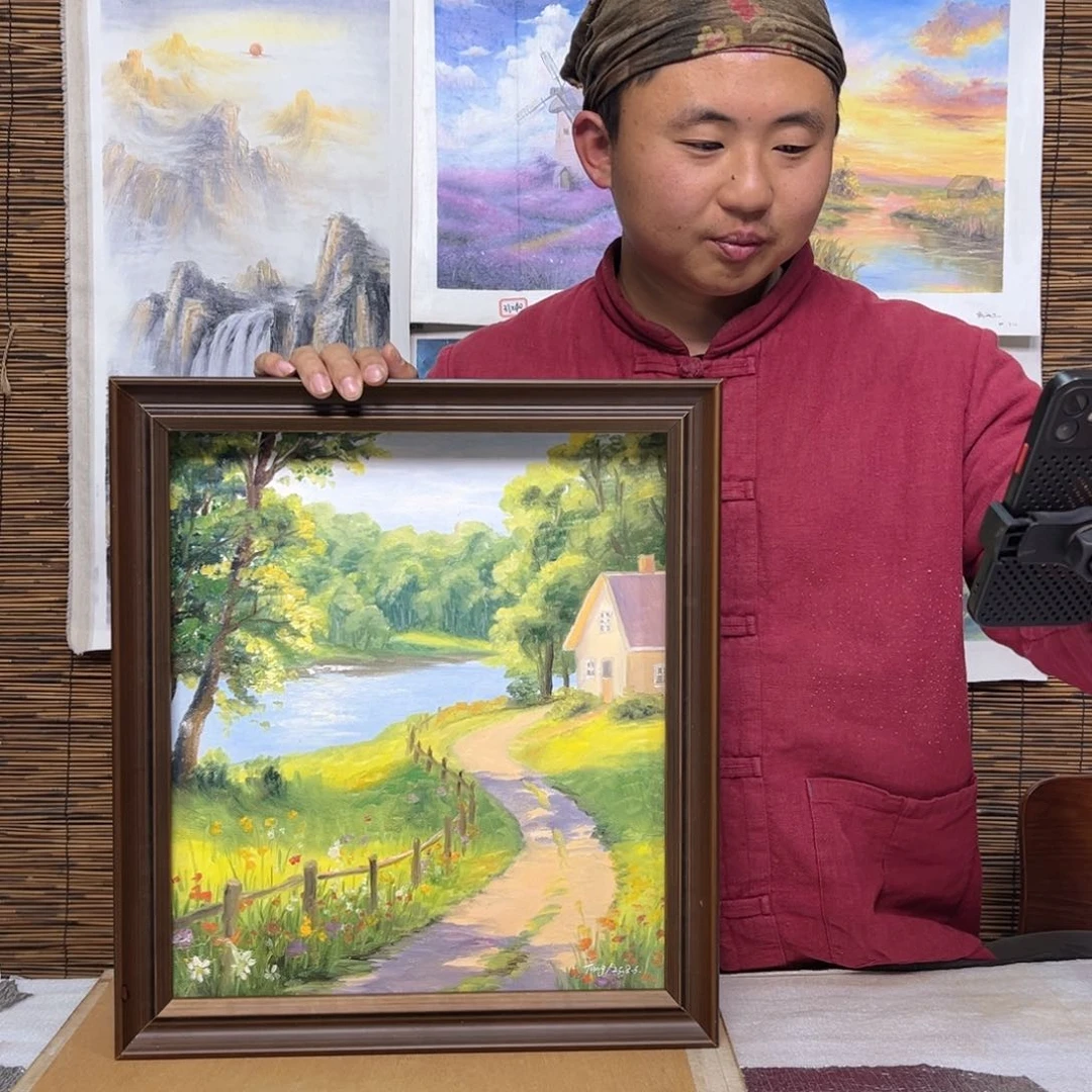 油画行路人小院绘画作品竞拍