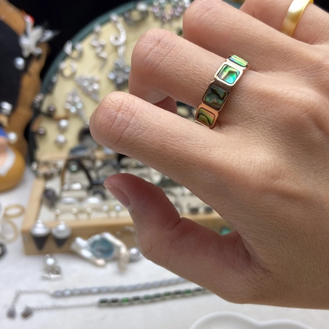 贝壳钛钢画框鲍鱼贝戒指