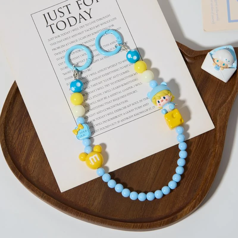 手机挂绳泡泡玛特萌粒串珠手机炼条短款手腕绳可爱挂饰