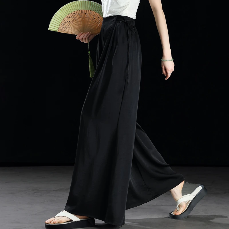 大摆阔腿裙裤女2025新款爆款冰丝缎面休闲裤女直筒垂感宽松拖地裤