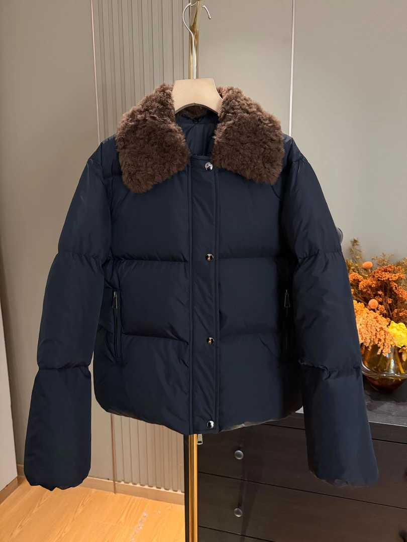 25年新款90白鹅绒可拆卸全羊毛领黑蓝色时尚保暖百搭女冬季鹅绒服