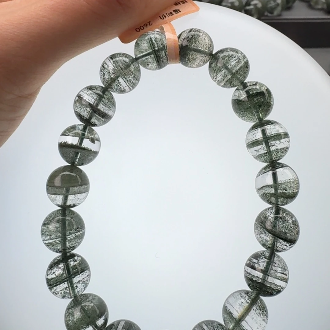 水晶手链未镶嵌天然绿幽灵千层