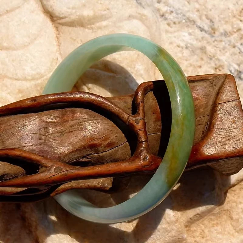 皓一月594天然A货缅甸老坑黄翡双彩翡翠手镯子带证书支持复检60