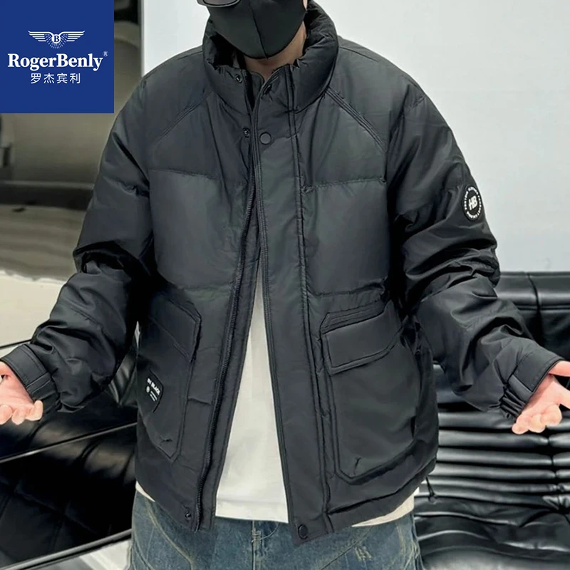 罗杰宾利新款纯色工装加厚立领羽绒服时尚外套866631