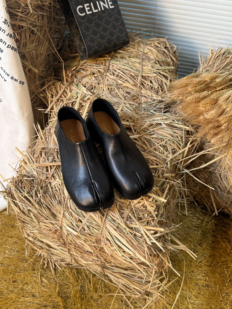 【羊皮版跟高2cm】2025新款复古分趾鞋舒适浅口一脚蹬猪蹄单鞋女