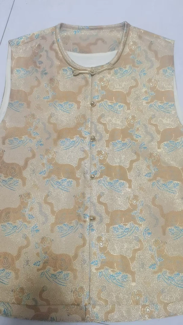 圆领薄款常规直襟花纹马甲时尚复古新中式国风提花