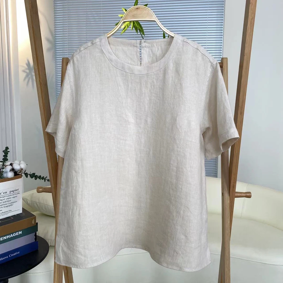 福禧·爱尼夏季新款时尚百搭纯色圆领A版汉麻短袖1116