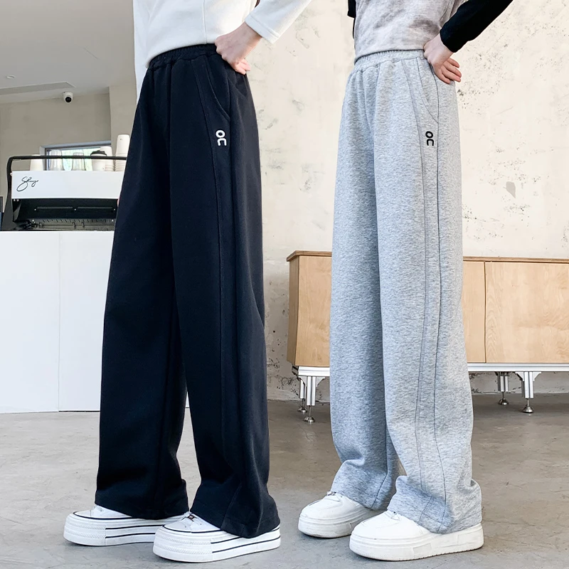 儿童休闲运动卫裤黑色灰2025春秋季装新款女童胖孩直筒洋气中大童