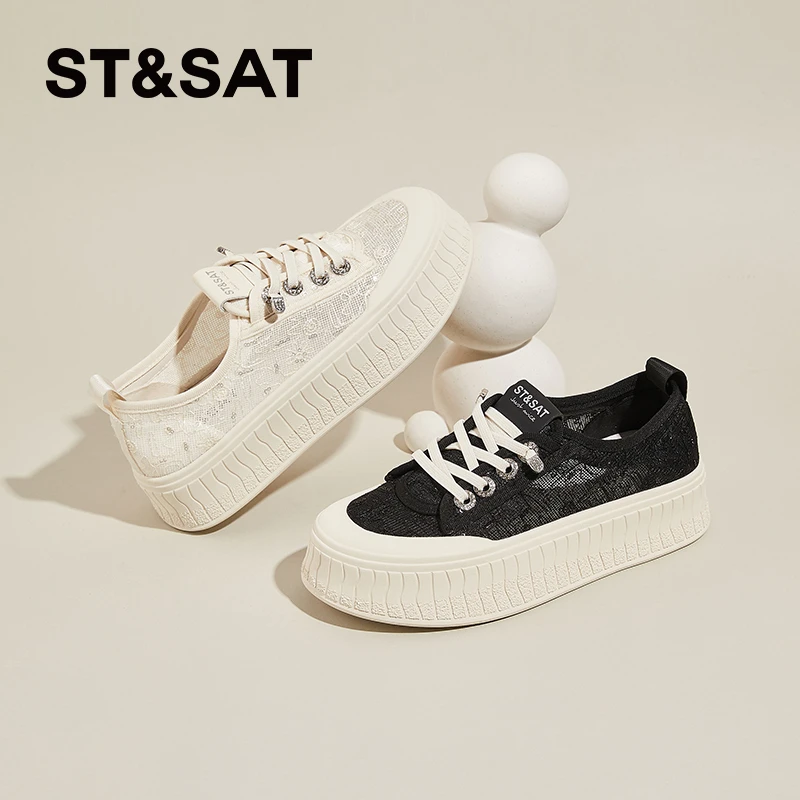 星期六蕾丝透气渔夫鞋女士夏季新款新中式国风休闲鞋厚底增高单鞋